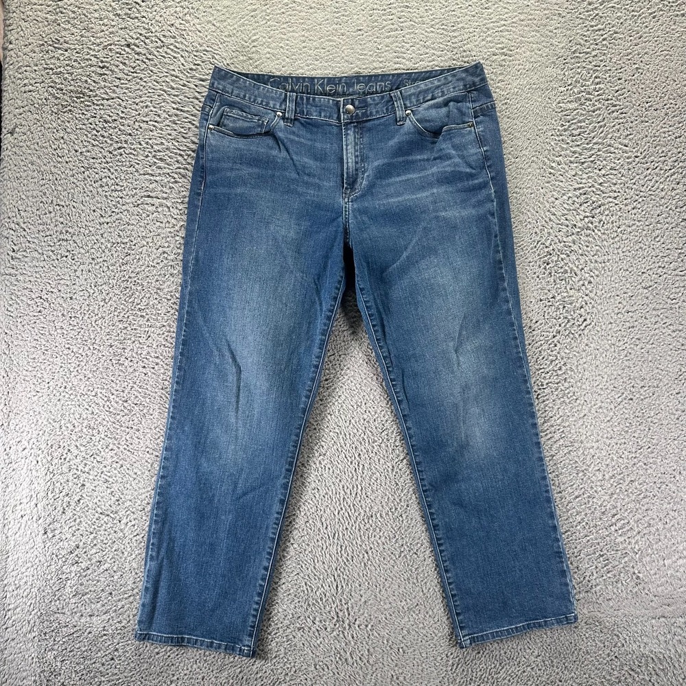 Calvin Klein Jeans Womens 16 Blue Cotton Denim Straight Streetwear Faded Stretch